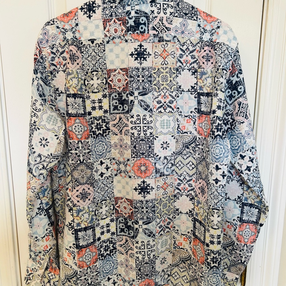 Daniel Cremieux Multicolor Patchwork 100% Linen S… - image 3